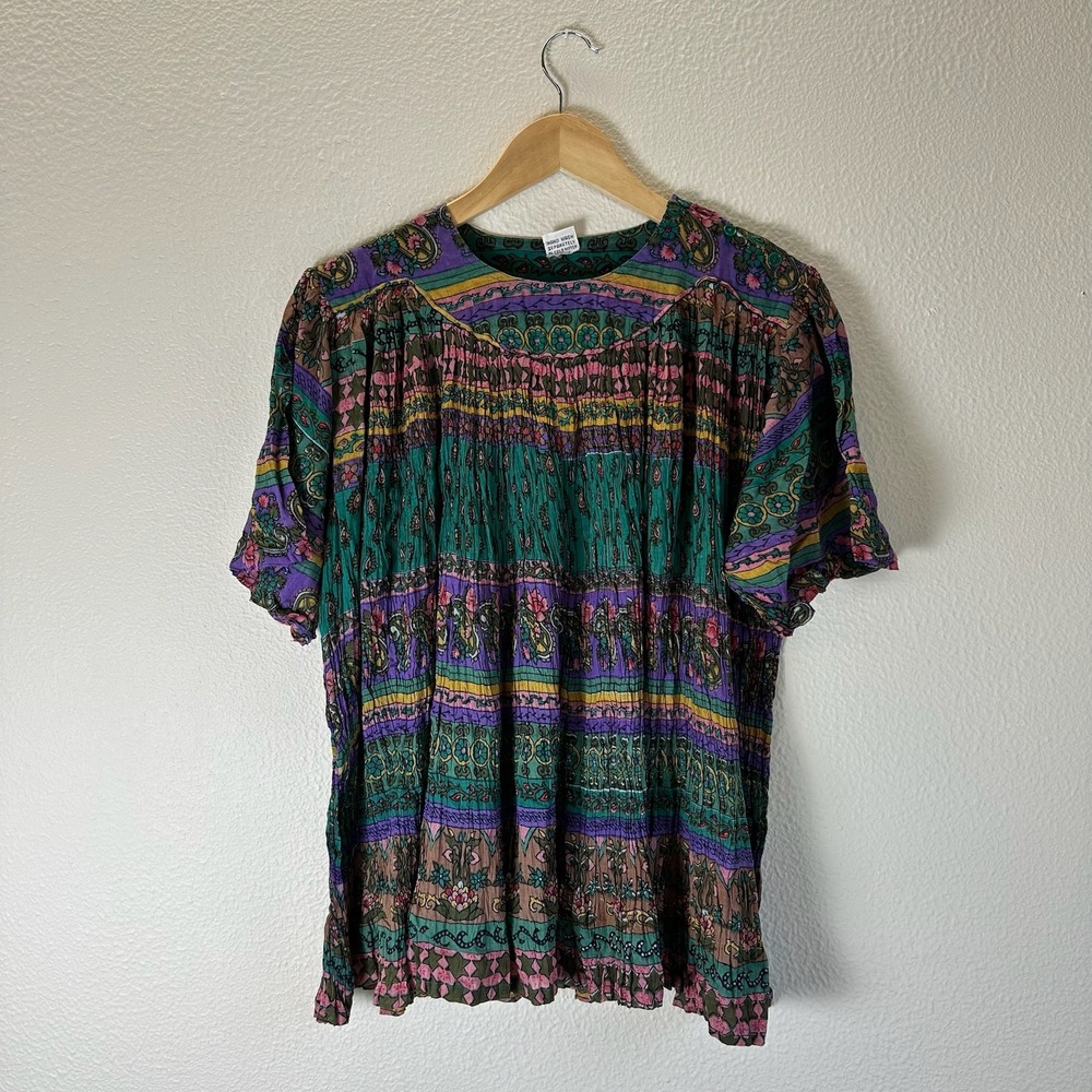 Tara Blouse Women OS Multi-Color Good Boho Gauze Cotton Floral Print Peasant Top